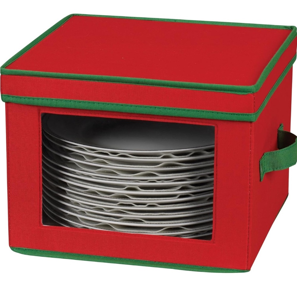 Home Essentials Red and Green Holiday Plate Storage Box